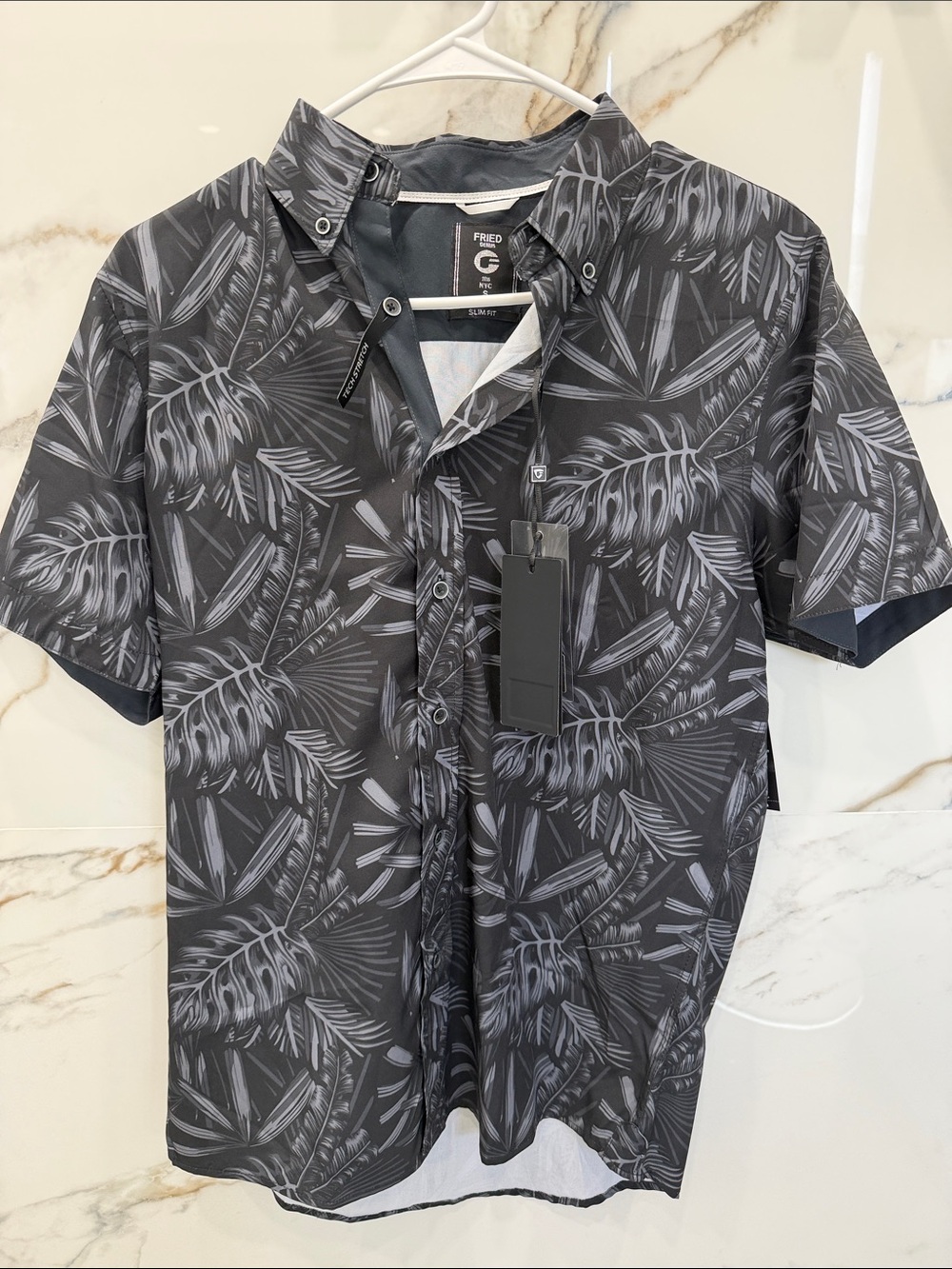 FIRE&ICE Men's Short-Sleeve Tropical Print Button-Down Shirt - Charcoal